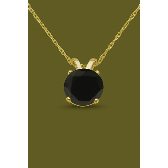 1ct Black Diamond Solitaire Pendant | 14K Yellow Gold NWT - Picture 1 of 5